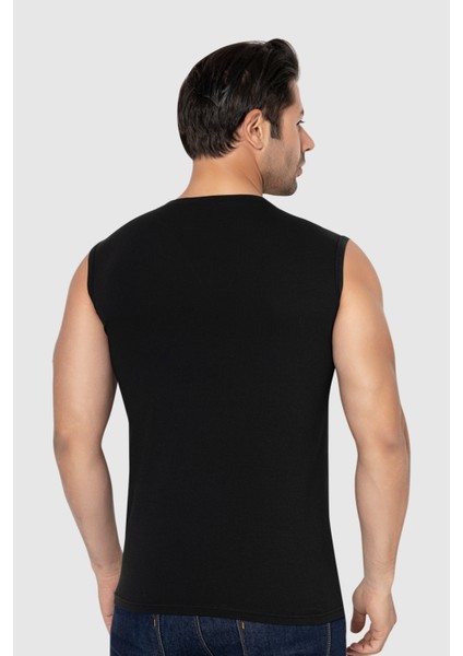 2 Adet Erkek Siyah Bisiklet Yaka Kolsuz Tişört Atlet Pamuklu Likralı Yumuşak Esnek Kumaş fırsatları