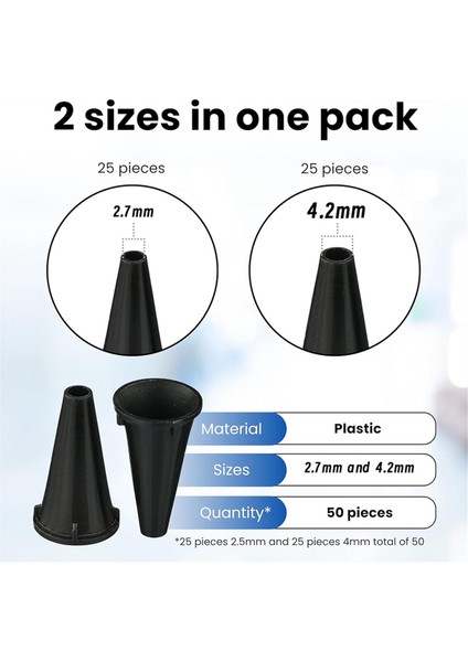 Tanı Otoskop Kılıfları, Tek Kullanımlık Plastik Kulak Otoskop Spekulum Uçları 2.7 mm ve 4.2 mm (Her Boyuttan 25 Adet) (Yurt Dışından) indirimleri