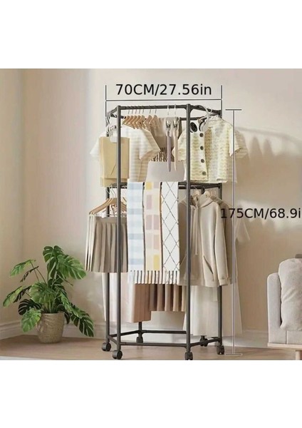Çift Katlı Siyah Altıgen Kıyafet Askısı Yatak Odası ve Balkon Kurutma Askılık 70 x 175 cm 1108-CN fiyatları