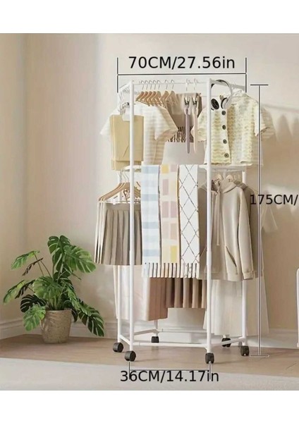 Çift Katlı Siyah Altıgen Kıyafet Askısı Yatak Odası ve Balkon Kurutma Askılık 70 x 175 cm 1108-CN modelleri