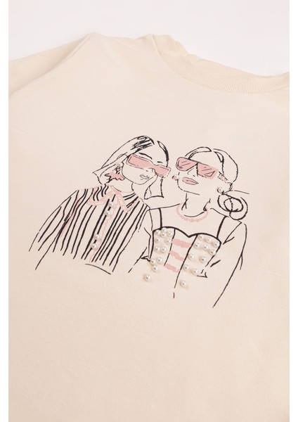 Kız Çocuk Orta Kalınlıkta Baskılı 2'li Paket Sweatshirt modelleri