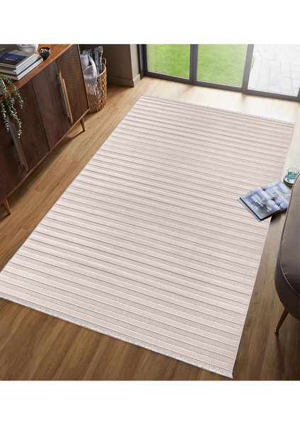 Kadife Bambu Dokuma Modern Kaymaz Salon Halısı Mutfak Halısı Koridor Halısı Yolluk Çizgi Bej