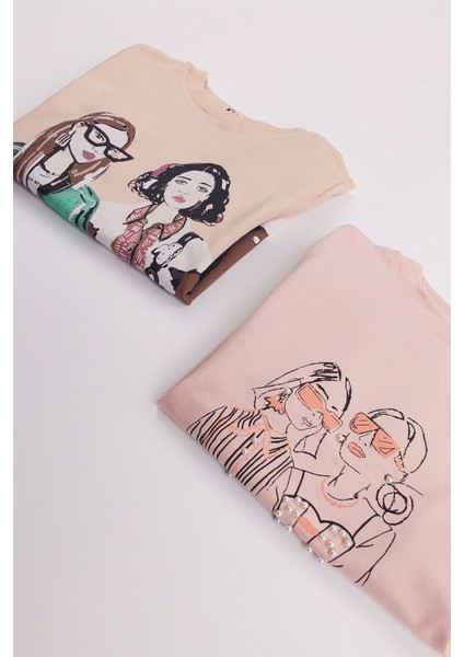 Kız Çocuk Orta Kalınlıkta Baskılı 2'li Paket Sweatshirt