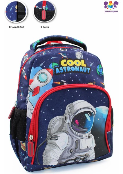 2 Gözlü Jet Cool Astronot Anaokulu Çantası - Erkek Çocuk Çanta Kreş Çantası - Astronot Çanta