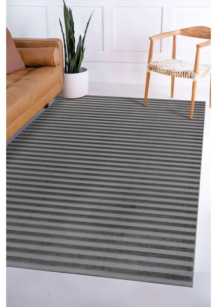 Kadife Bambu Dokuma Modern Kaymaz Salon Halısı Mutfak Halısı Koridor Halısı Yolluk Çizgi Antrasit
