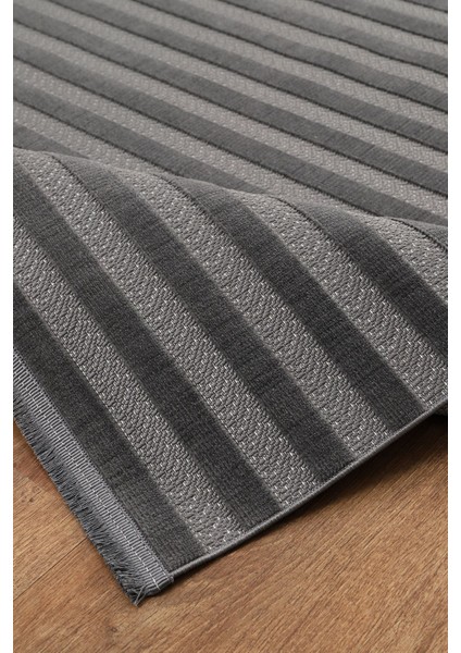Kadife Bambu Dokuma Modern Kaymaz Salon Halısı Mutfak Halısı Koridor Halısı Yolluk Çizgi Antrasit indirimleri