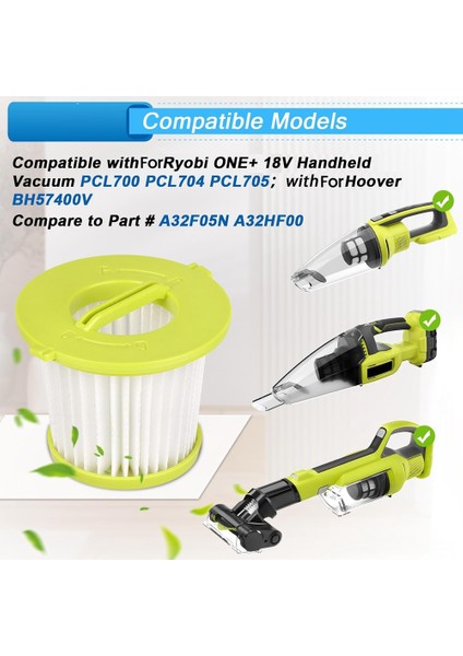 Ryobi One+ 18V El Tipi Vakum Modelleri PCL704, PCL705, Parça A32F05N A32HF00 Için 6 Paket PCL700 Filtre Yedeği (Yurt Dışından) modelleri