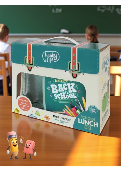 Beslenme Seti - 4 Bölmeli 2 Katlı Kare Beslenme Kutusu ve 530 ml Matara - Bpa Free - Çantalı Set fiyatları