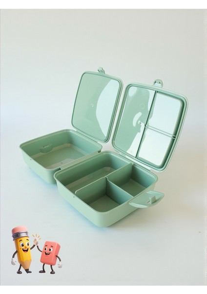 Beslenme Seti - 4 Bölmeli 2 Katlı Kare Beslenme Kutusu ve 530 ml Matara - Bpa Free - Çantalı Set indirimleri