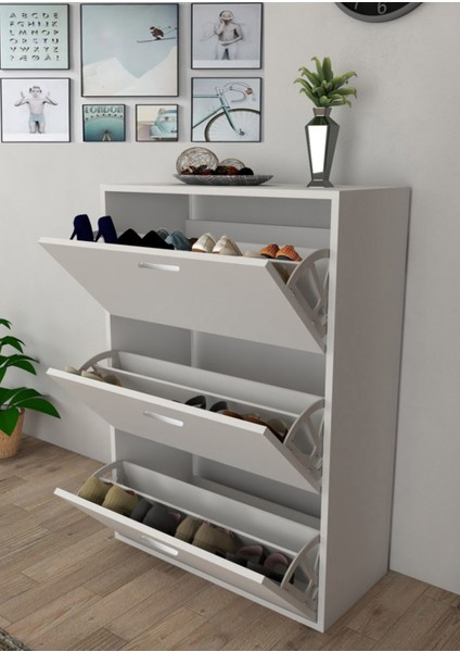 Düşer Kapaklı Ayakkabılık 3 Kapaklı Ayakkabı Dolabı