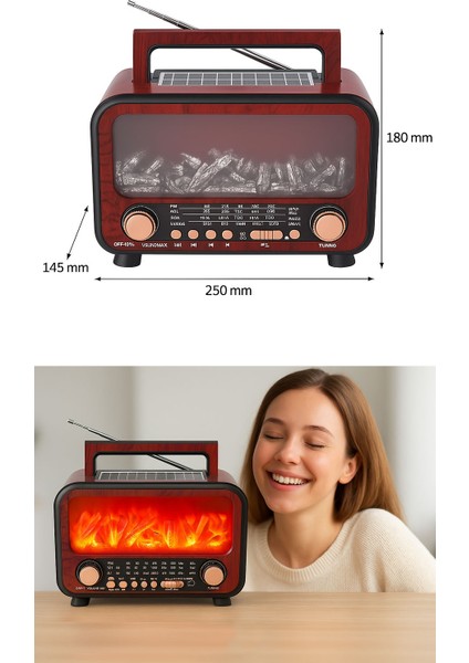 Epe Şömine Görünümlü Hoparlör | FP-2393-S | Solar Şarj | Bluetooth | Usb/tf | Aux | Fm/am/sw | 7W |