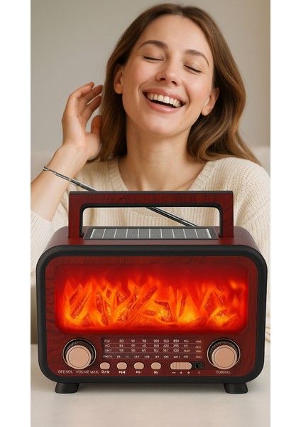 Epe Şömine Görünümlü Hoparlör | FP-2393-S | Solar Şarj | Bluetooth | Usb/tf | Aux | Fm/am/sw | 7W |