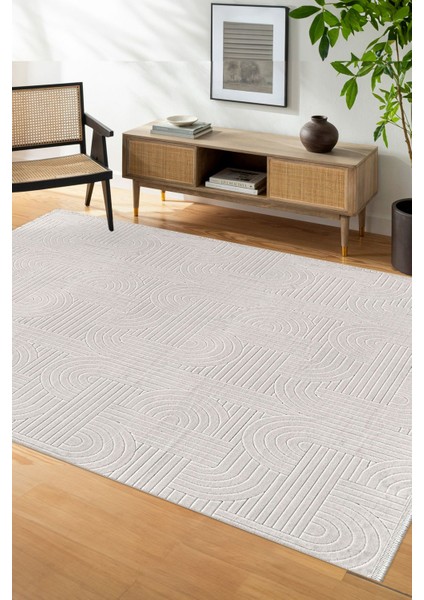 Bambu Saten Parlak Tüylü Yumuşak Kadife Halı Hav Tüy Vermez Taç Beyaz