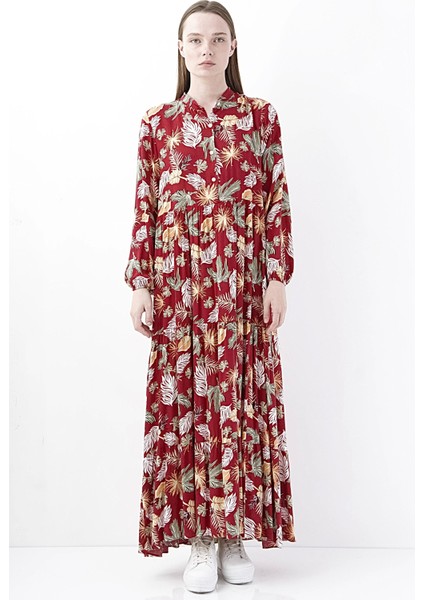 Kırmızı Desenli Maxi Elbise Kadın Yazlık Şık Boho fiyatları