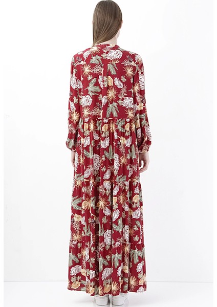 Kırmızı Desenli Maxi Elbise Kadın Yazlık Şık Boho modelleri
