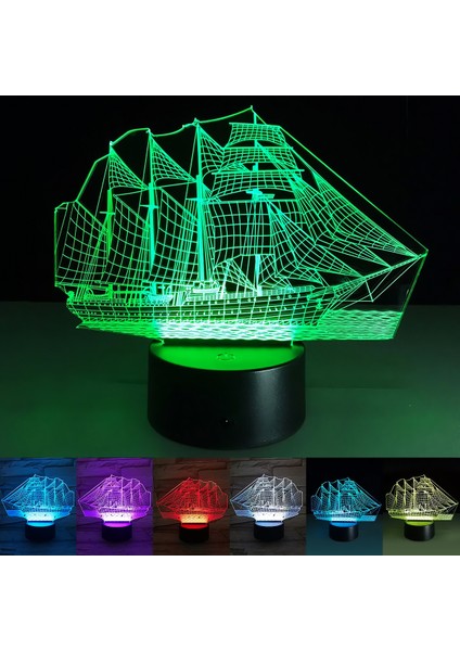 3D Dokunmatik LED Gece Lambası Pilli & USB Bağlantılı Renk Değiştiren Masaüstü Yelkenli Gemi Şekilli
