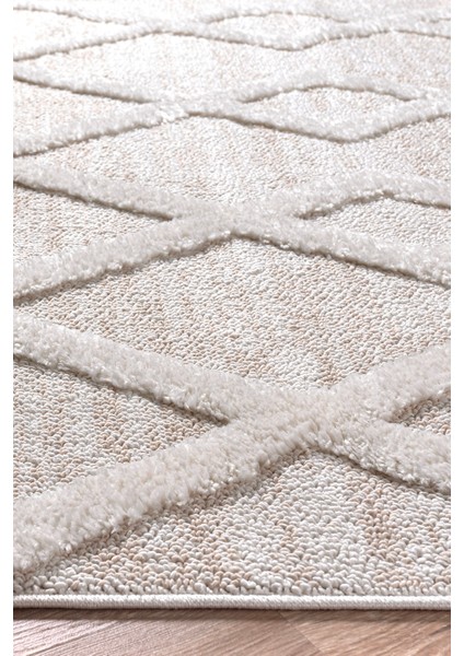 Mılan Krem Bej Yumuşak Bukleli ve Havlı Iskandinav Makine Dokuma Halı Oturma Odası Salon Mutfak Antre