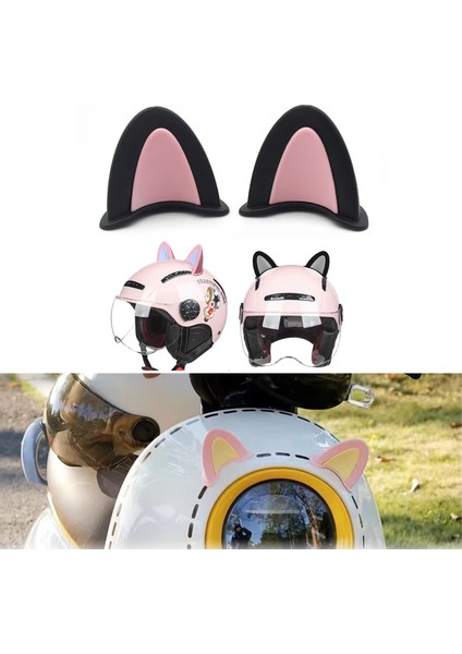 Motosiklet Kask Eşyalar Için Sevimli Dıy Yapışkanlı Karakter ve Parçalar Kedi Kulağı Seti - AL5258