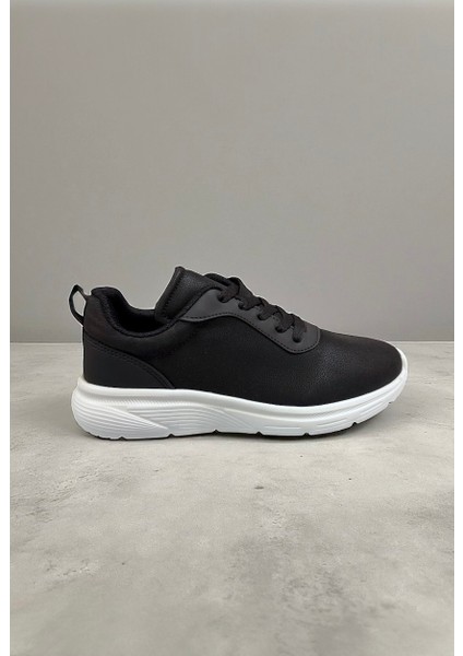 Rahat Tabanlı Hafif Esnek Ortopedik Bağcıklı Unisex Günlük Sneaker Spor Ayakkabı - Siyah-Beyaz fiyatları
