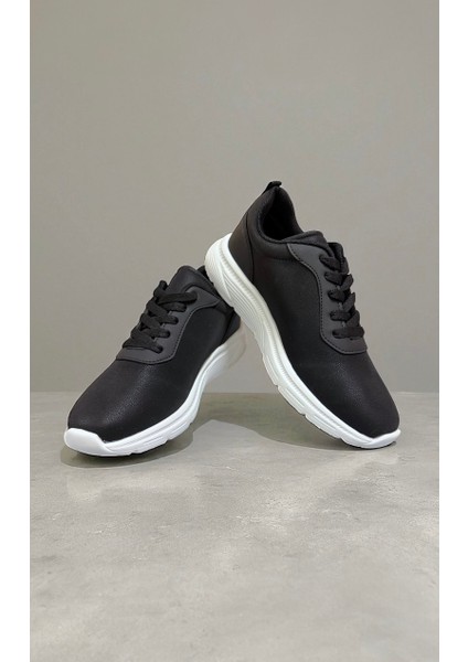 Rahat Tabanlı Hafif Esnek Ortopedik Bağcıklı Unisex Günlük Sneaker Spor Ayakkabı - Siyah-Beyaz modelleri