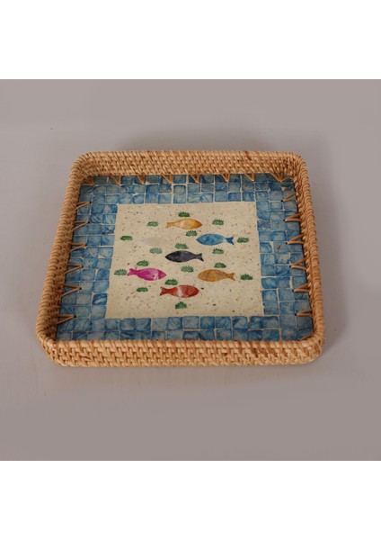 Mylamp Kare Balık 28X28X3 cm Sedefli Rattan Tepsi & Duvar Dekoru fiyatları