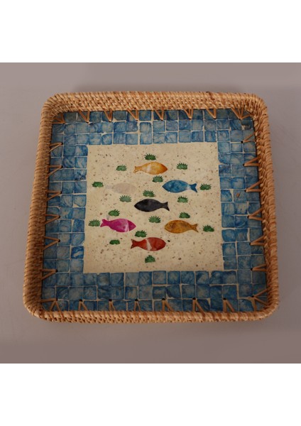 Mylamp Kare Balık 28X28X3 cm Sedefli Rattan Tepsi & Duvar Dekoru modelleri