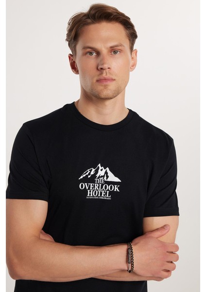 Erkek Slim Fit Dar Kesim %100 Pamuk Yumuşak Dokulu Baskılı Siyah Bisiklet Yaka Tişört fiyatları