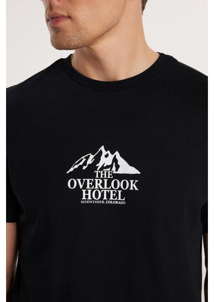 Erkek Slim Fit Dar Kesim %100 Pamuk Yumuşak Dokulu Baskılı Siyah Bisiklet Yaka Tişört modelleri