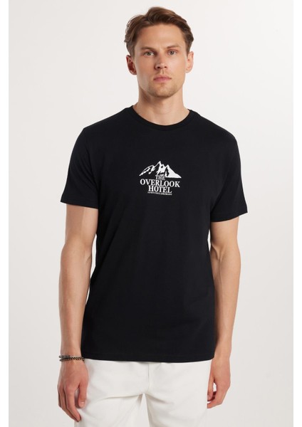 Erkek Slim Fit Dar Kesim %100 Pamuk Yumuşak Dokulu Baskılı Siyah Bisiklet Yaka Tişört fırsatları