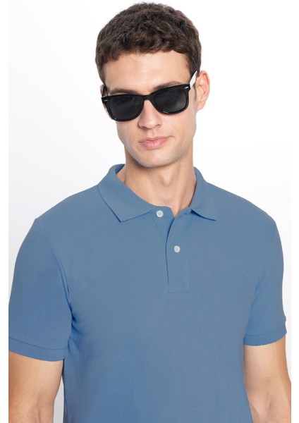 Erkek Slim Fit Dar Kesim Pamuklu Yumuşak Dokulu Serin Tutan Kumaş Düz Pike Mavi Polo Yaka Tişört fiyatları