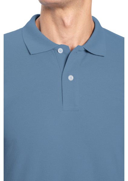 Erkek Slim Fit Dar Kesim Pamuklu Yumuşak Dokulu Serin Tutan Kumaş Düz Pike Mavi Polo Yaka Tişört modelleri