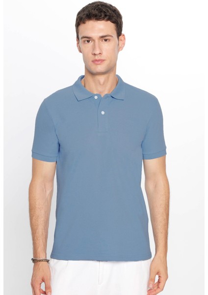 Erkek Slim Fit Dar Kesim Pamuklu Yumuşak Dokulu Serin Tutan Kumaş Düz Pike Mavi Polo Yaka Tişört fırsatları