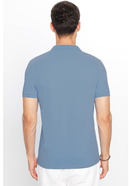 Erkek Slim Fit Dar Kesim Pamuklu Yumuşak Dokulu Serin Tutan Kumaş Düz Pike Mavi Polo Yaka Tişört indirimleri