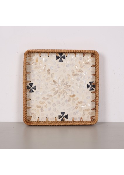 Mylamp Kare 28X28X3 cm Sedefli Rattan Tepsi & Duvar Dekoru fiyatları