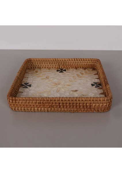 Mylamp Kare 28X28X3 cm Sedefli Rattan Tepsi & Duvar Dekoru modelleri