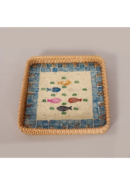 Mylamp Kare Balık 23X23X3 cm Sedefli Rattan Tepsi & Duvar Dekoru fiyatları