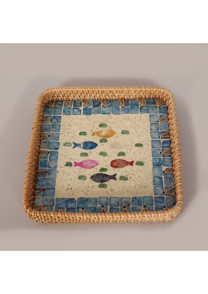 Mylamp Kare Balık 23X23X3 cm Sedefli Rattan Tepsi & Duvar Dekoru modelleri
