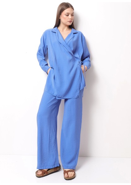 Mavi Kadın Kimono Takım