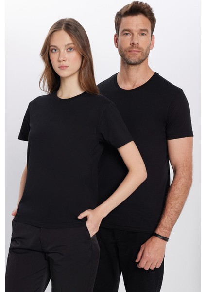 Unisex Slim Fit Dar Kesim %100 Pamuk Yumuşak Dokulu Siyah Bisiklet Yaka Tişört fırsatları