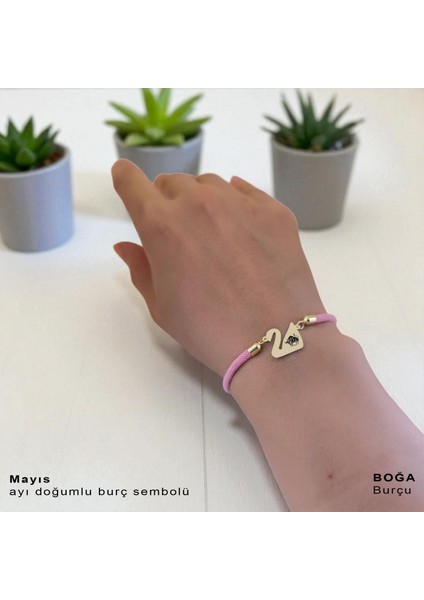 14 Ayar Altın Plakalı Boğa Burçları Için Pembe Örgülü Kuğu Kuşu Motifli Hediye BILEKLIK-609BURÇ