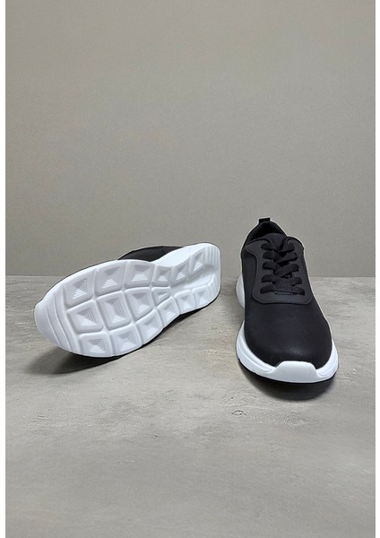 Rahat Tabanlı Hafif Esnek Ortopedik Bağcıklı Unisex Günlük Sneaker Spor Ayakkabı - Siyah-Beyaz indirimleri