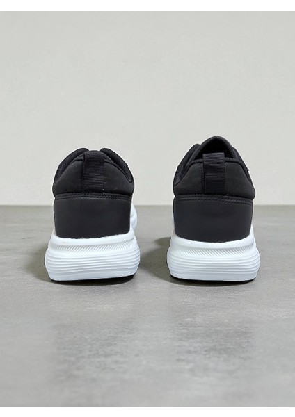 Rahat Tabanlı Hafif Esnek Ortopedik Bağcıklı Unisex Günlük Sneaker Spor Ayakkabı - Siyah-Beyaz