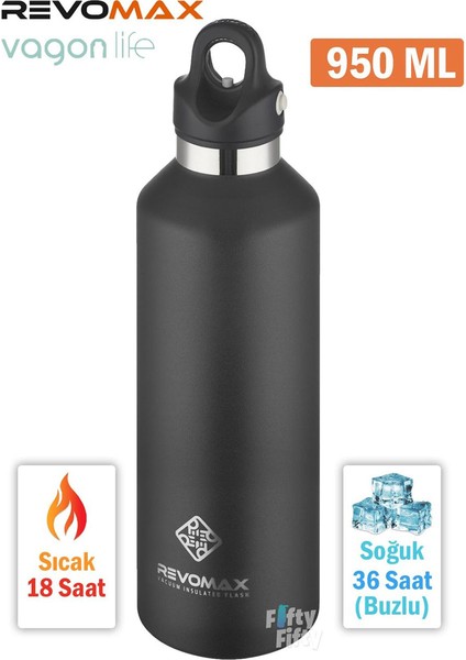 Paslanmaz Çelik Vakumlu Matara Siyah 950 ml