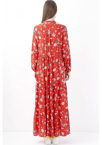Kırmızı Çiçekli Uzun Boho Elbise Kadın Yazlık Şık modelleri