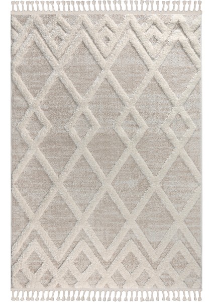 Mılan Krem Bej Yumuşak Bukleli ve Havlı Iskandinav Makine Dokuma Halı Oturma Odası Salon Mutfak Antre