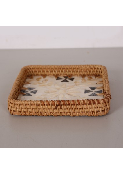 Mylamp Kare 18X18X3 Sedefli Rattan Tepsi & Duvar Dekoru