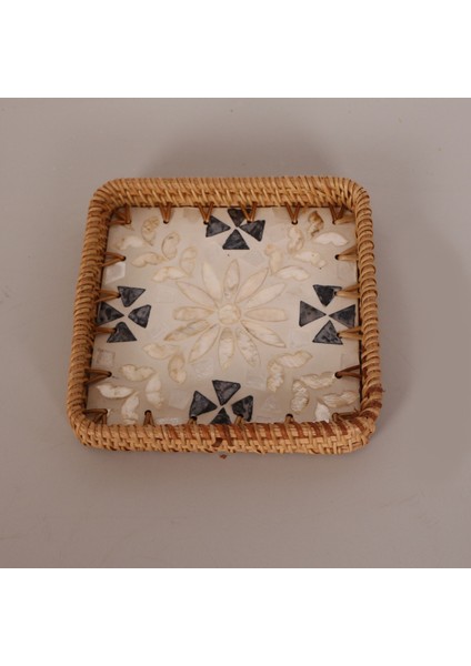 Mylamp Kare 18X18X3 Sedefli Rattan Tepsi & Duvar Dekoru modelleri