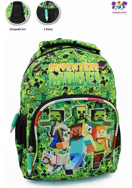 2 Gözlü Adventure Mode Minecraft Anaokulu Çantası - Erkek Çocuk Çanta Kreş Çantası Minecraft Çanta