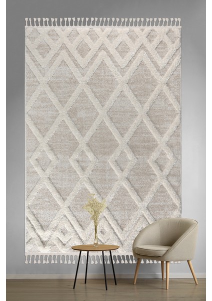 Mılan Krem Bej Yumuşak Bukleli ve Havlı Iskandinav Makine Dokuma Halı Oturma Odası Salon Mutfak Antre fiyatları