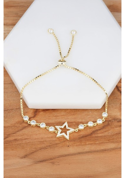 Altın Kaplama Yıldız Gümüş Bayan Bileklik